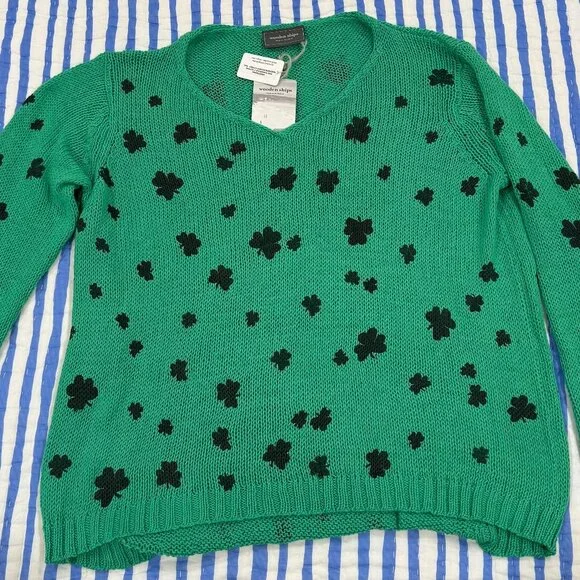 Wooden Ships Mini Shamrock Green Sweater | Size M/L | NWT - Picture 5 of 9